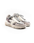 Pair of white and gray sneakers on a white background