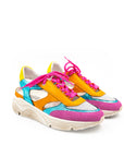 Colorful sneakers with pink laces on a white background