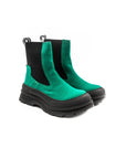 Green high rubber boots in burel.