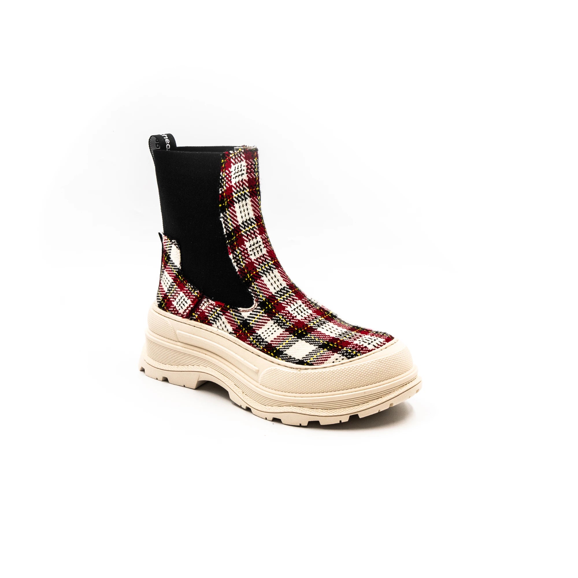 High rubber boots in red tweed.