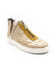 Sneakers with zipper and zebra pattern, in beige colors.