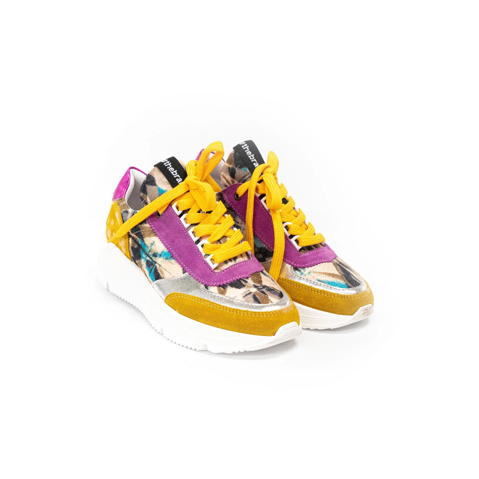 Colorful sneakers with laces.