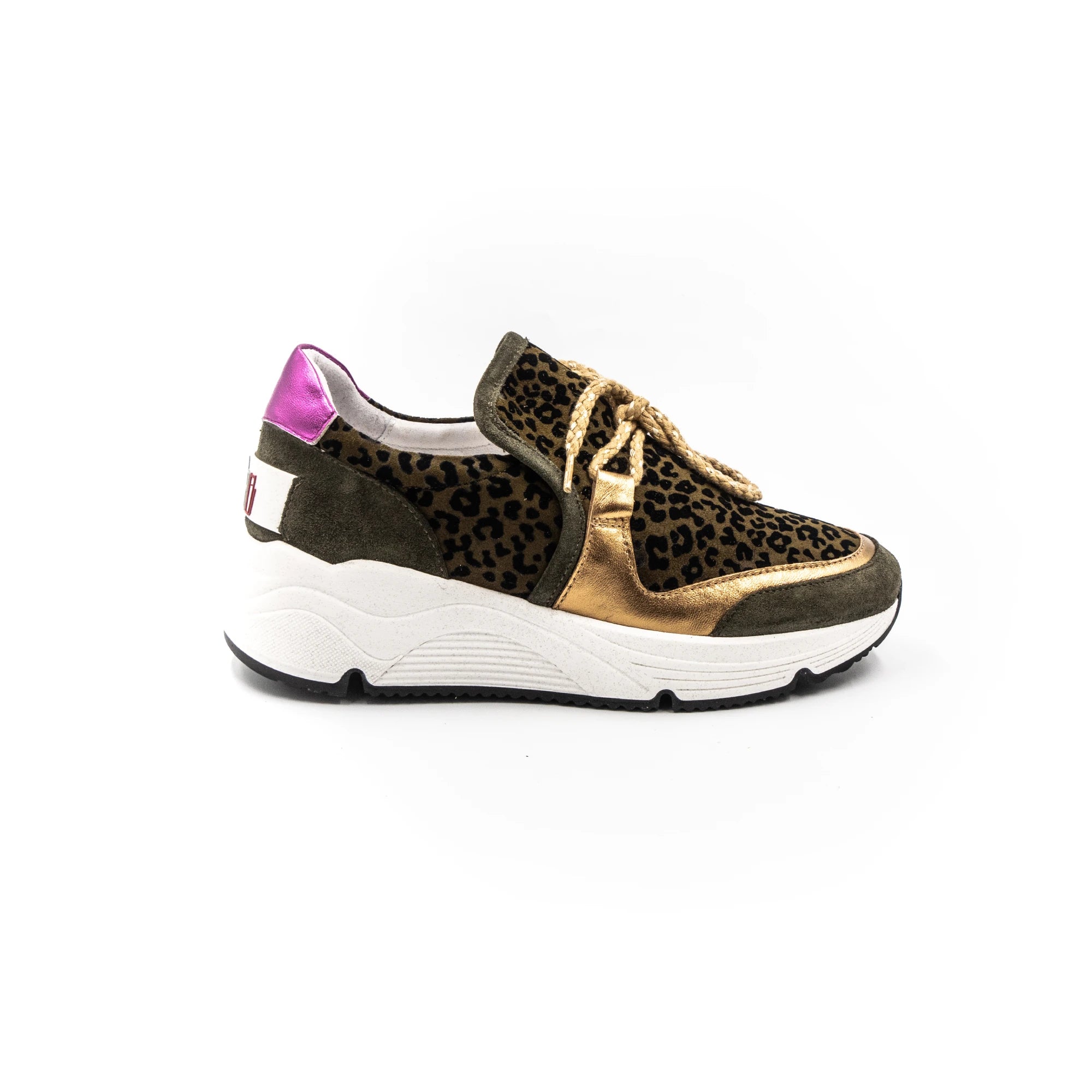 Leopard print sneakers.