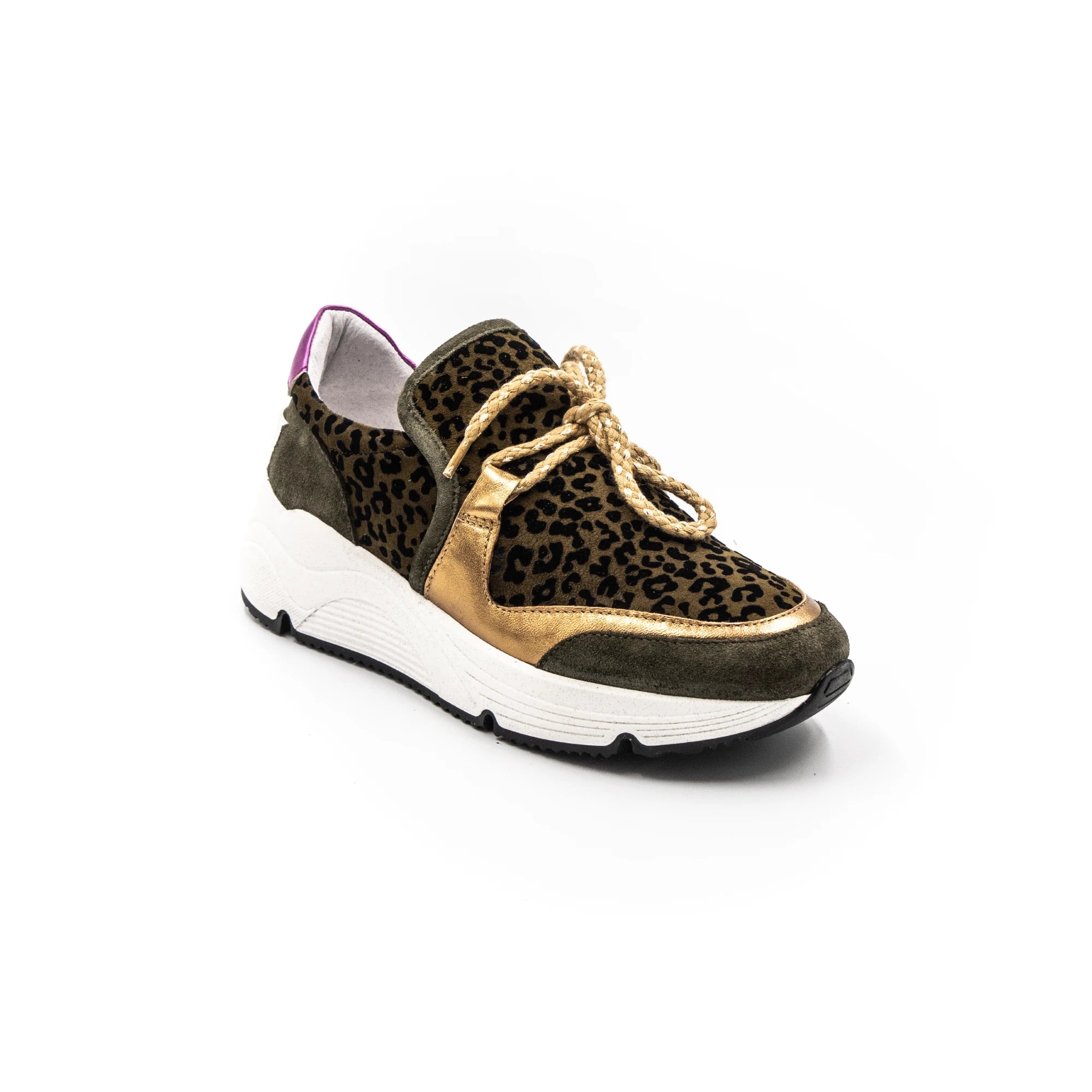 Leopard print sneakers.