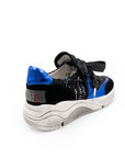 Black and blue sneaker with white sole on a white background