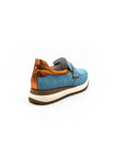 Blue perforated sneakers.