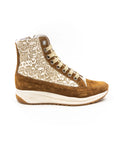 High-top sneakers with flowers.