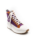 High-top sneakers in purple.