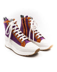 High-top sneakers in purple.
