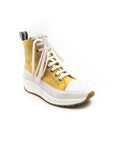High-top sneakers in yellow.