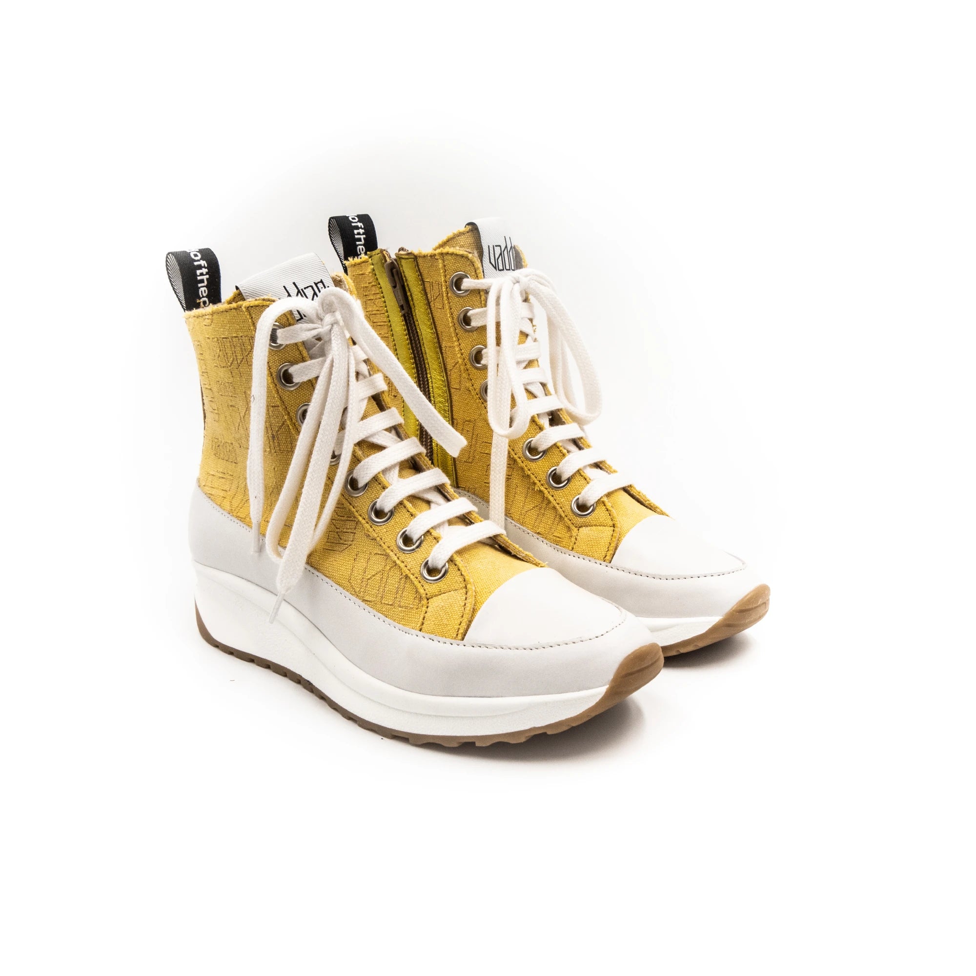 High-top sneakers in yellow.