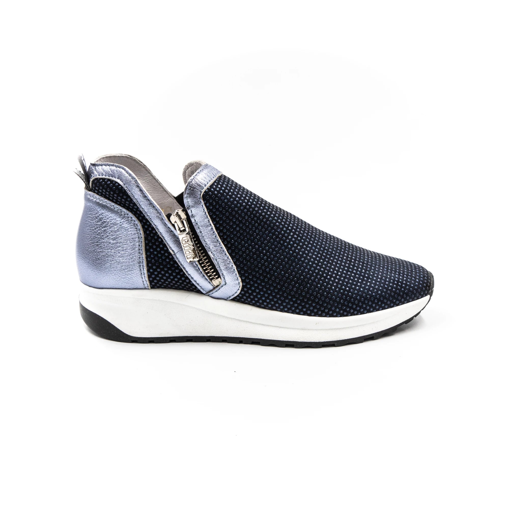 Blue sneakers with zippers.