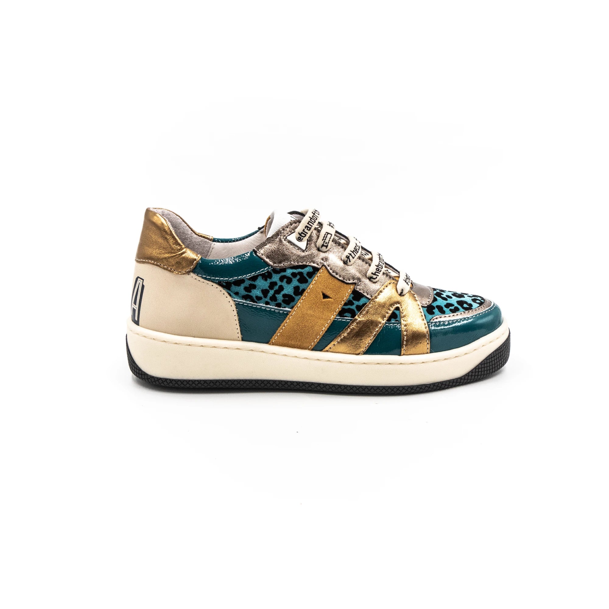 Leopard pattern sneakers.