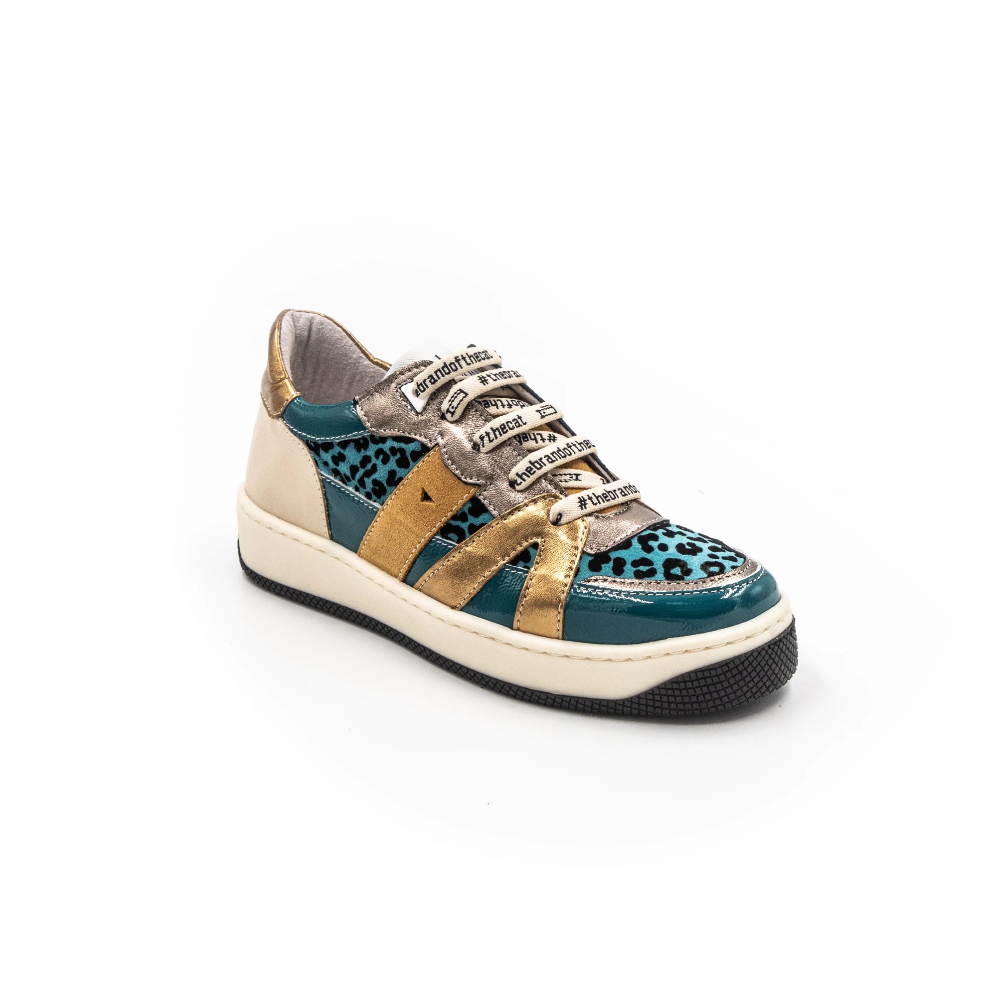 Leopard pattern sneakers.