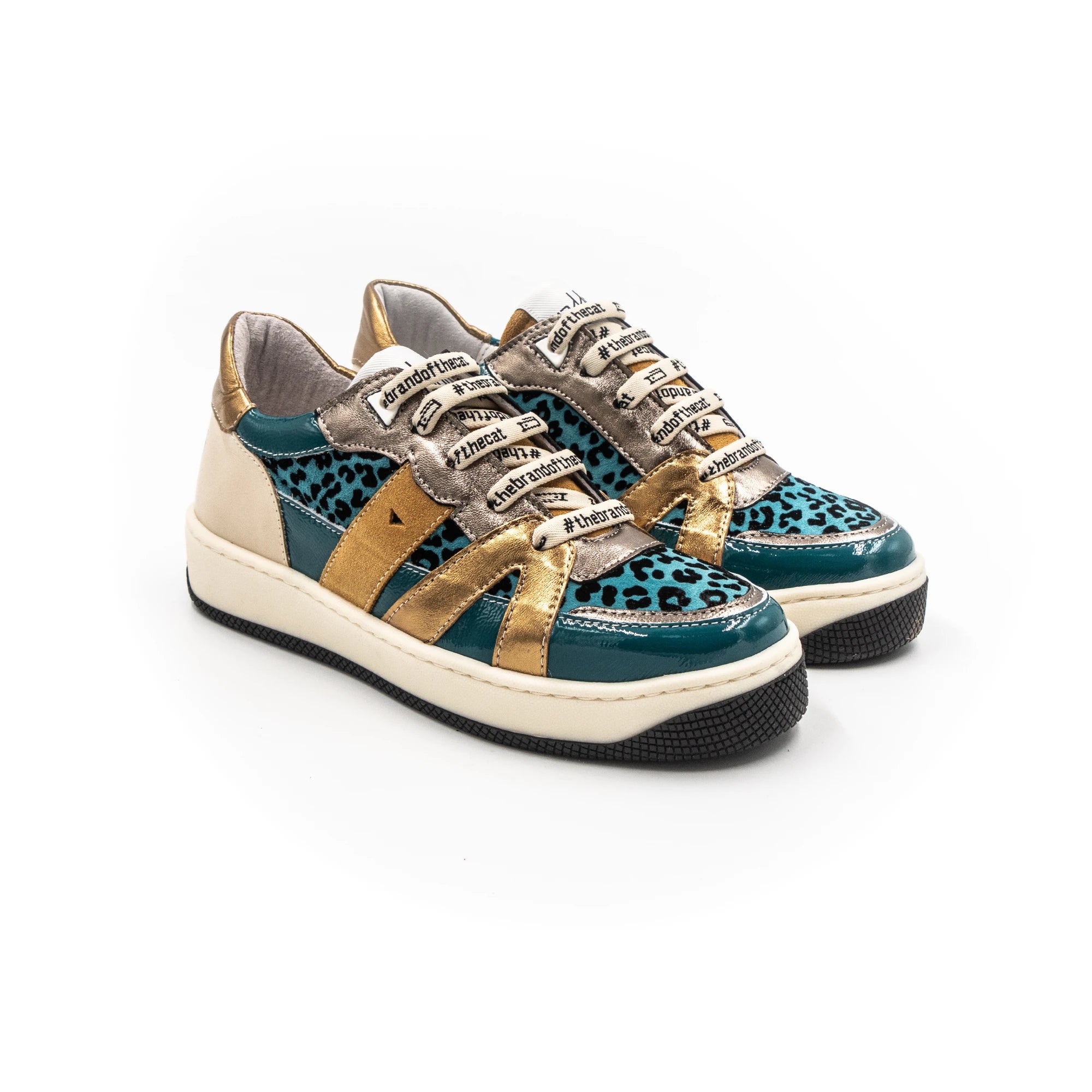 Leopard pattern sneakers.