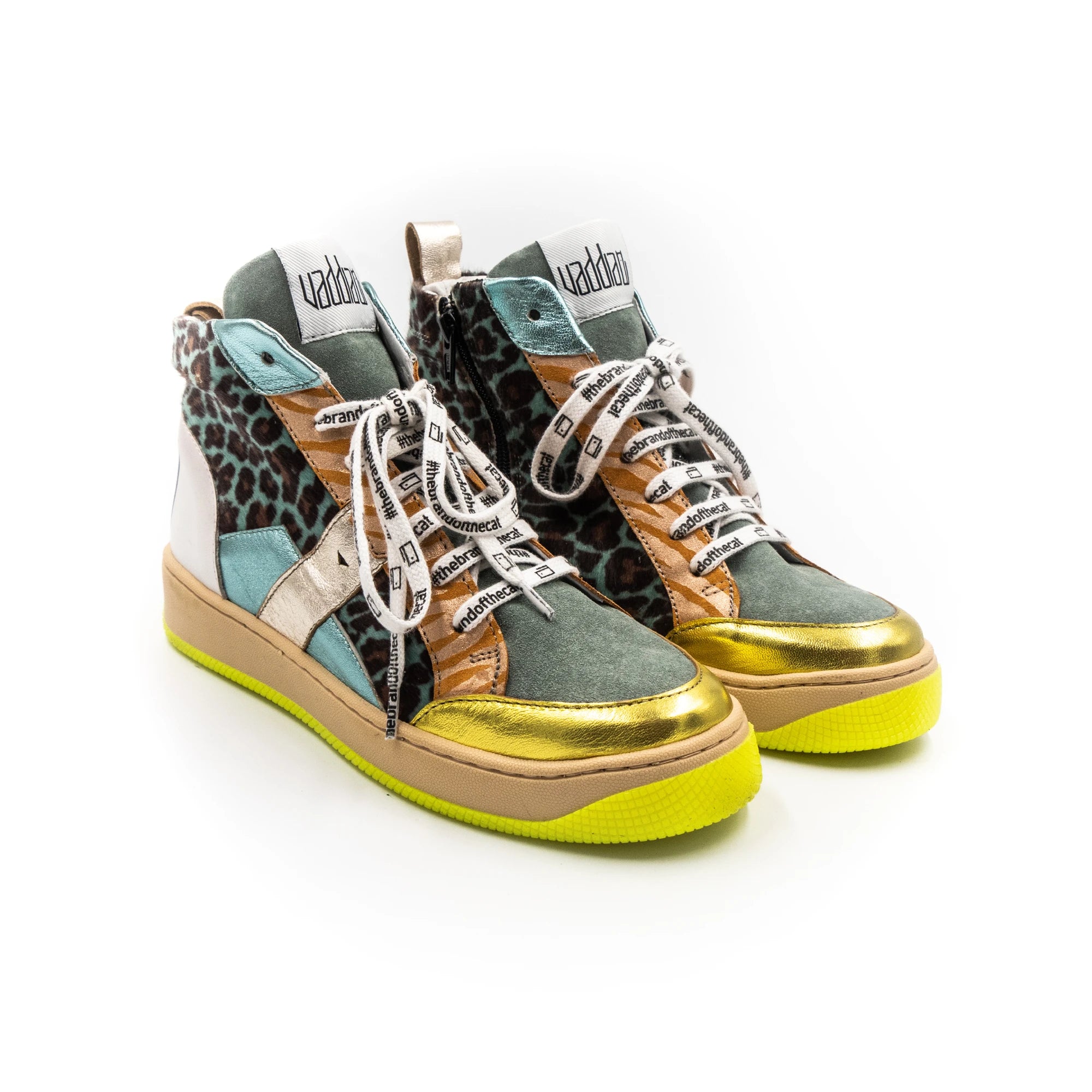 High-top sneakers in different colors.