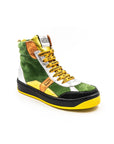 Green high-top sneakers.