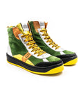 Green high-top sneakers.