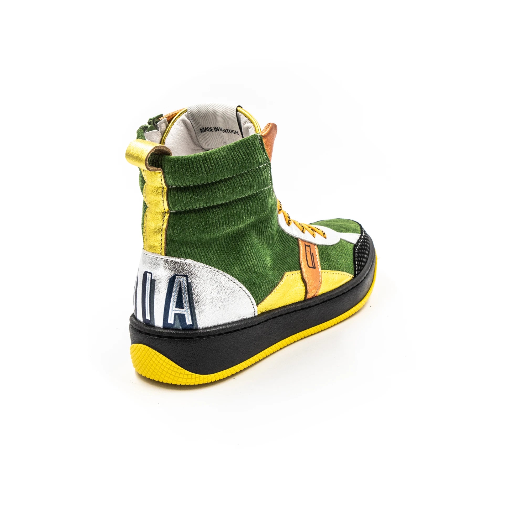 Green high-top sneakers.