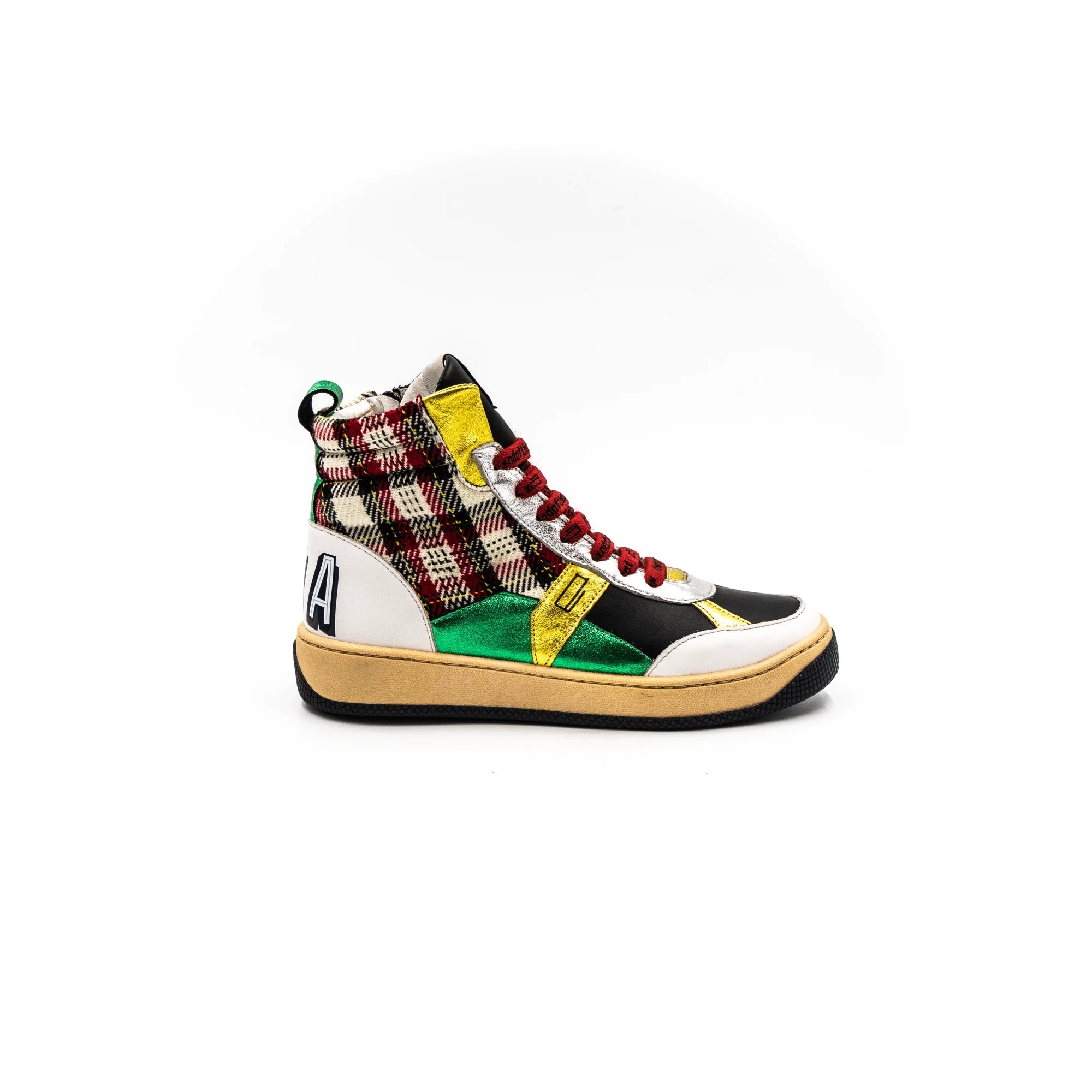 Tweed high-top sneakers.