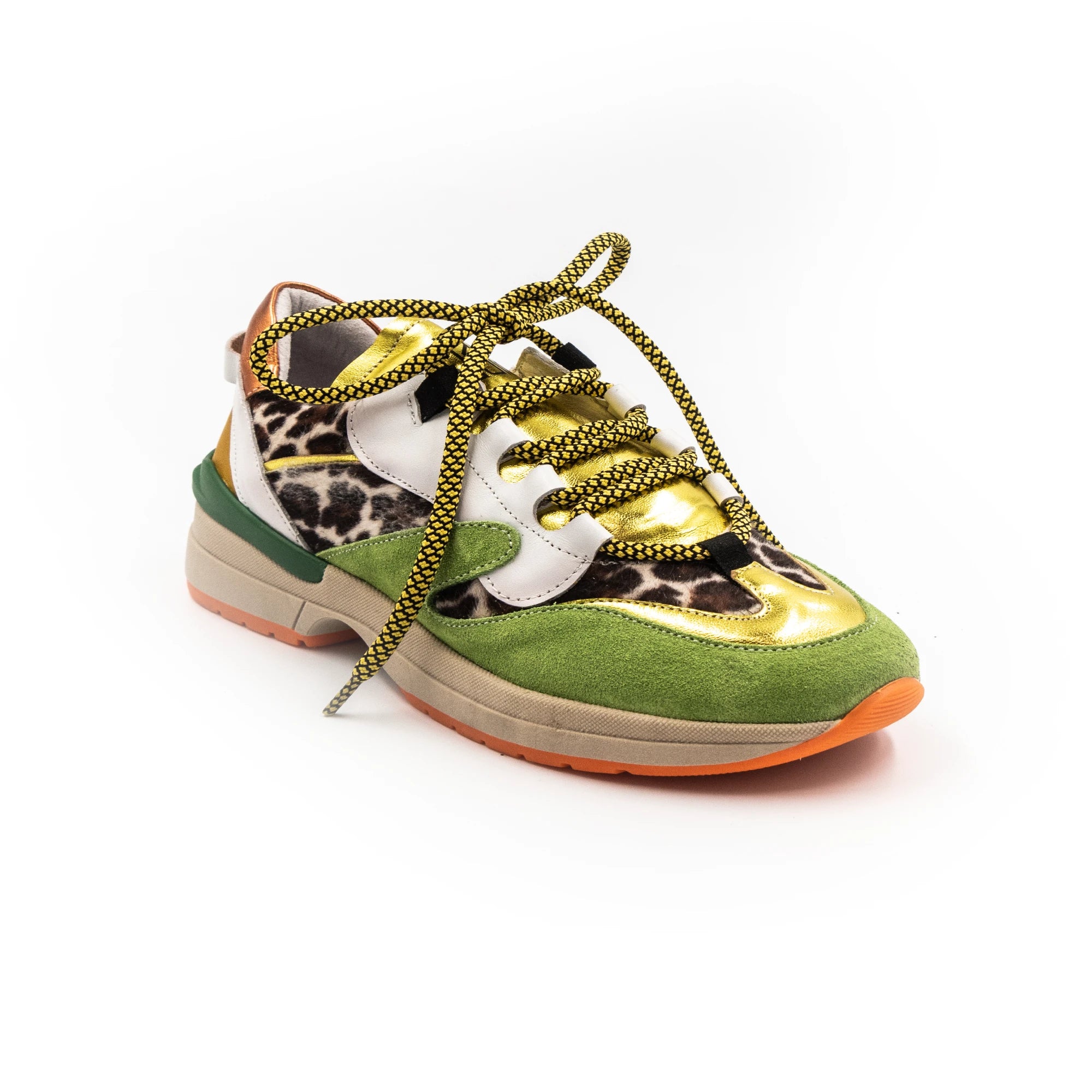 Sneakers in shades of green, with different textures.