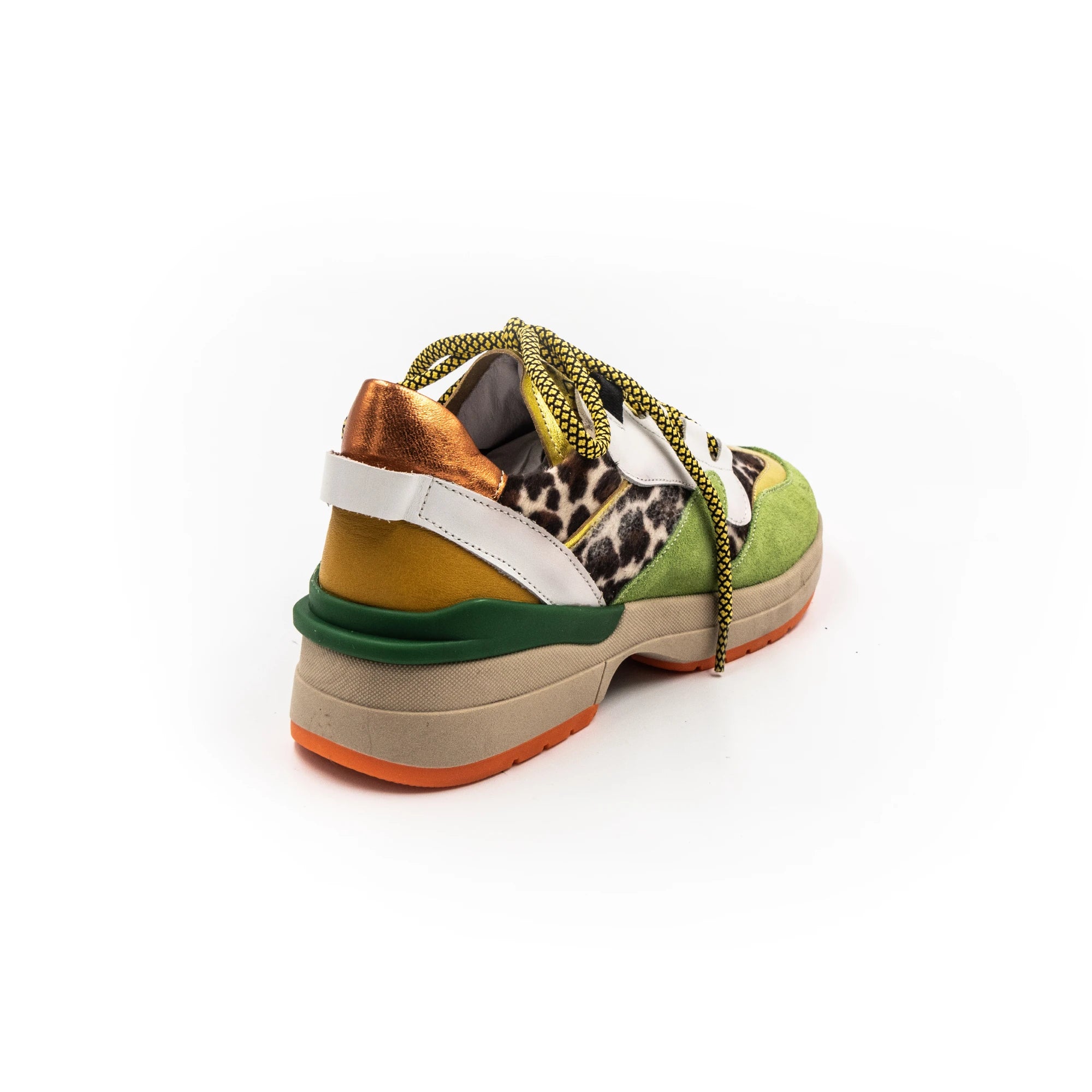 Sneakers in shades of green, with different textures.