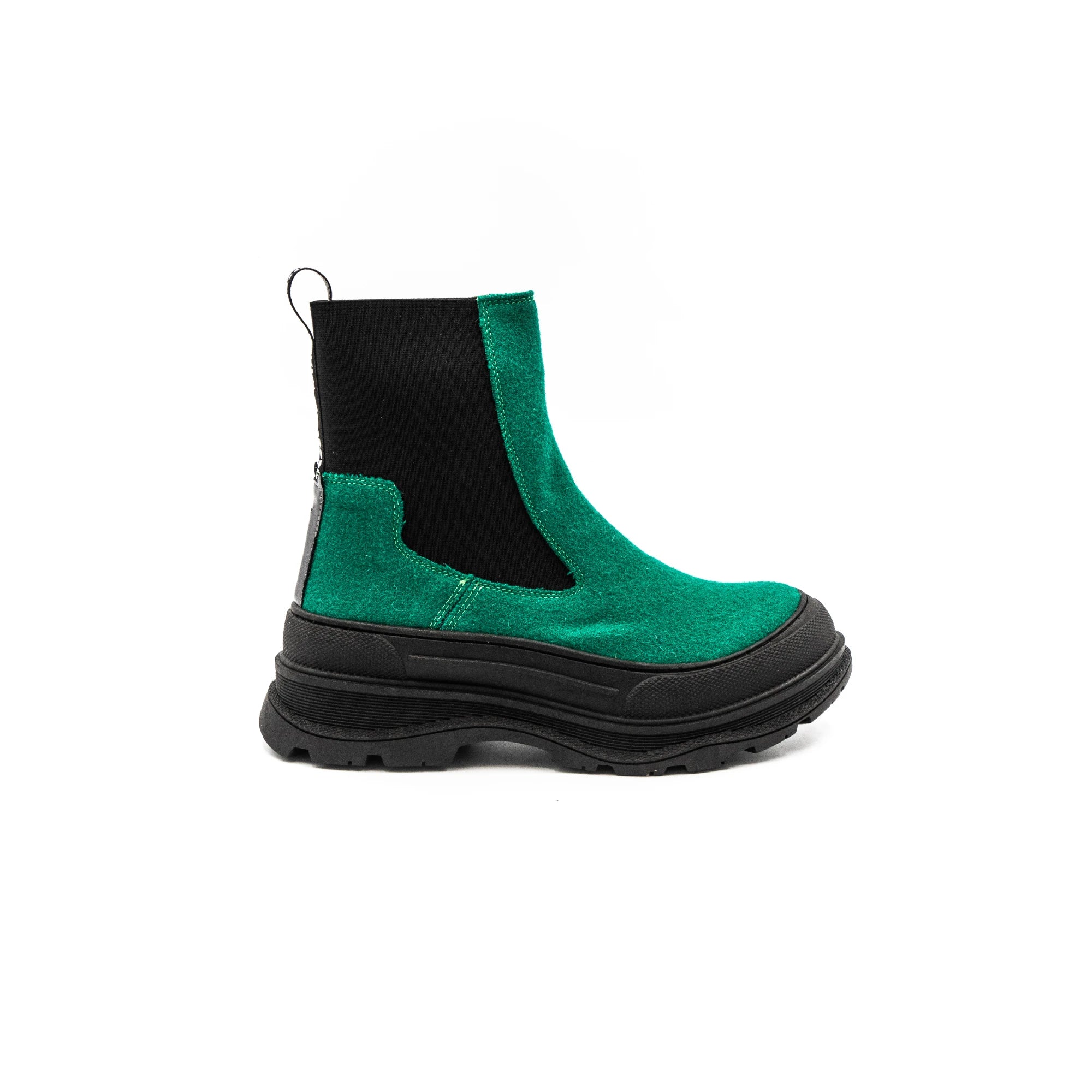 Green high rubber boots in burel.