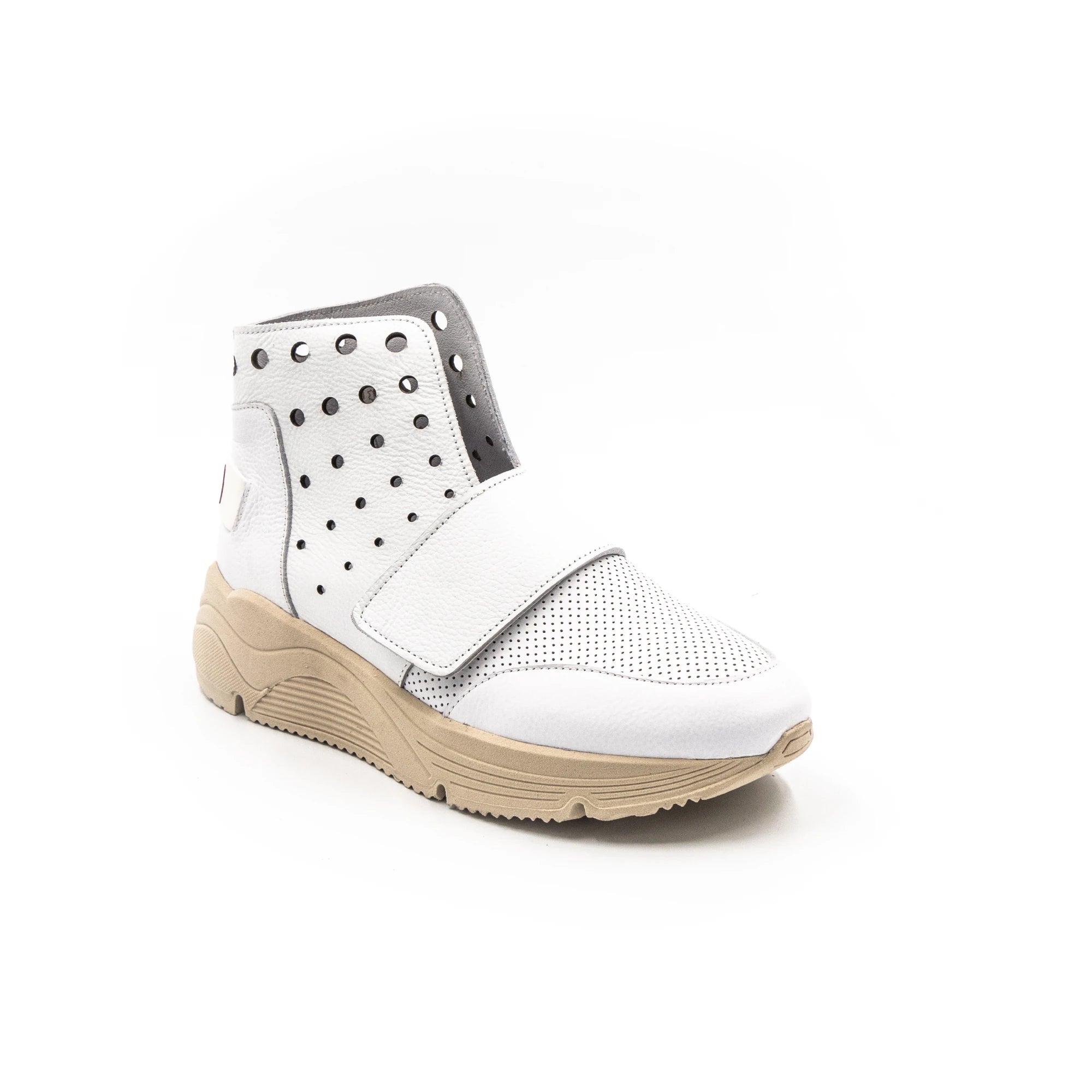 Perforated high-top sneakers, in white.