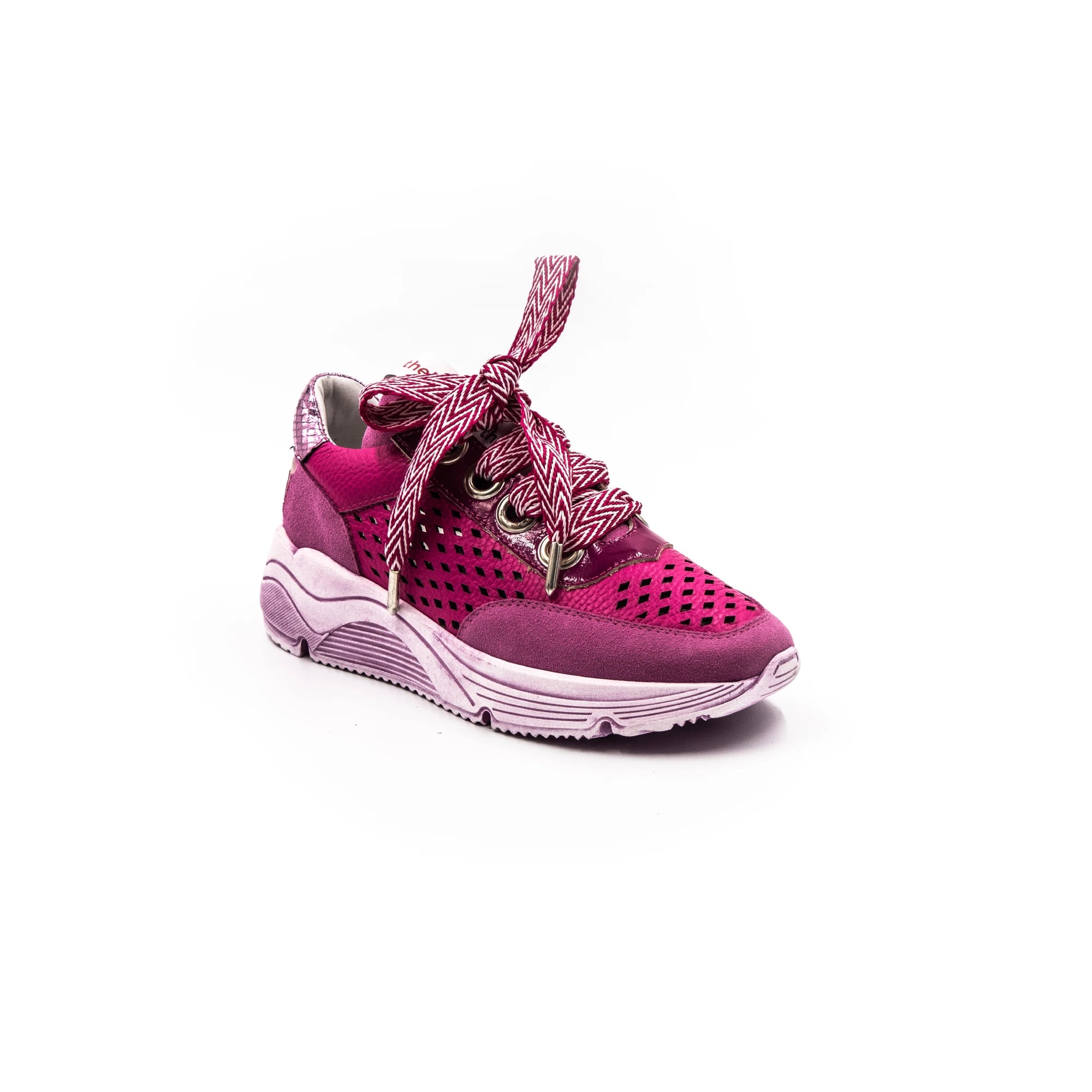 Pink perforated sneakers.
