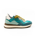 Turquoise, perforated sneakers.