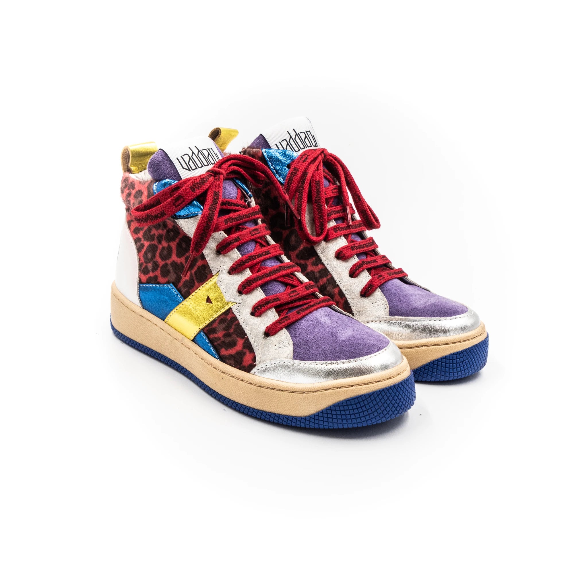 High-top sneakers in different colors.