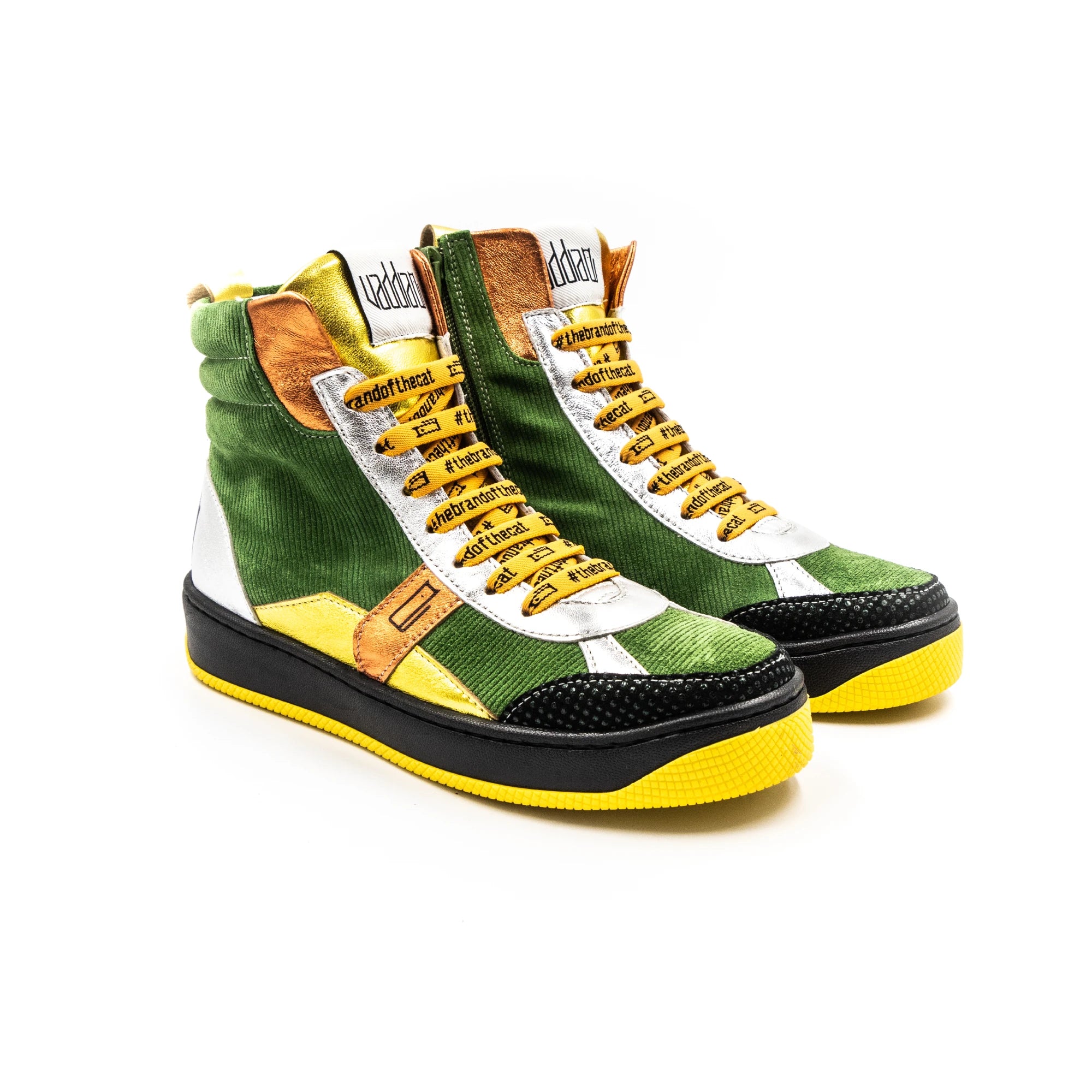 Green high-top sneakers.